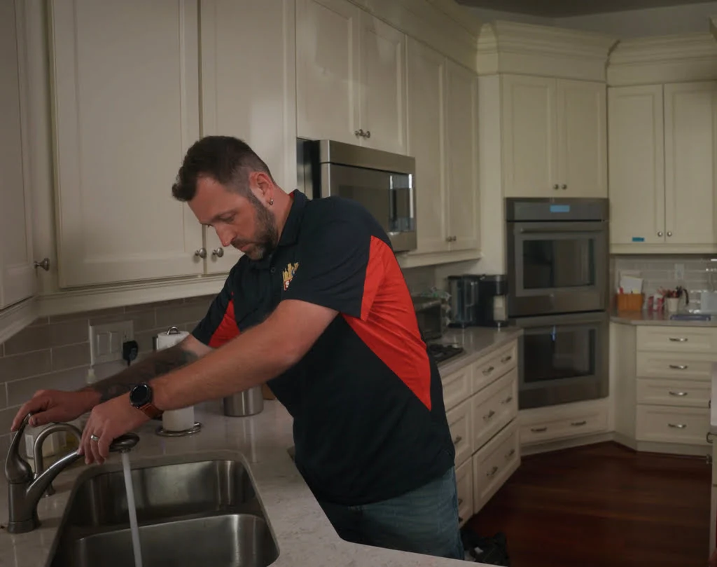 plumber working infront of a women