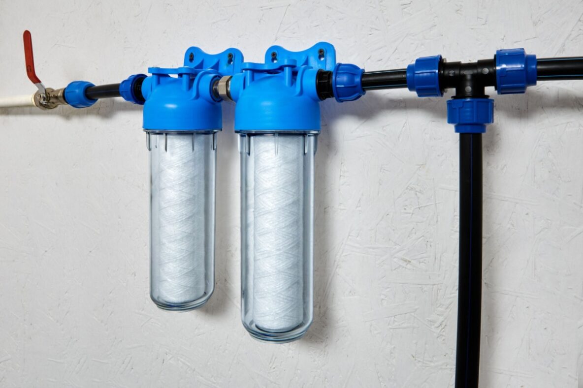 a whole-home filtration system installed in a residential garage